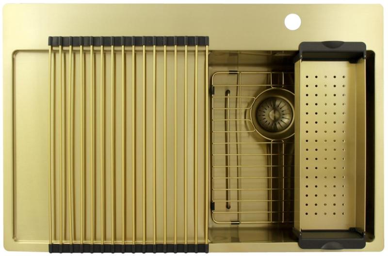 Pure.Sink Exclusivo Златна малка мивка с отцеждаща част 78x52 cm Крана Tapwing вдясно PEX3478RT-60