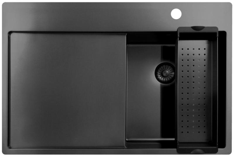 Pure.Sink Exclusivo Gun Metal малко мивка със секция за оттичане 78x52 см Tapwing в дясно PEX3478RT-61