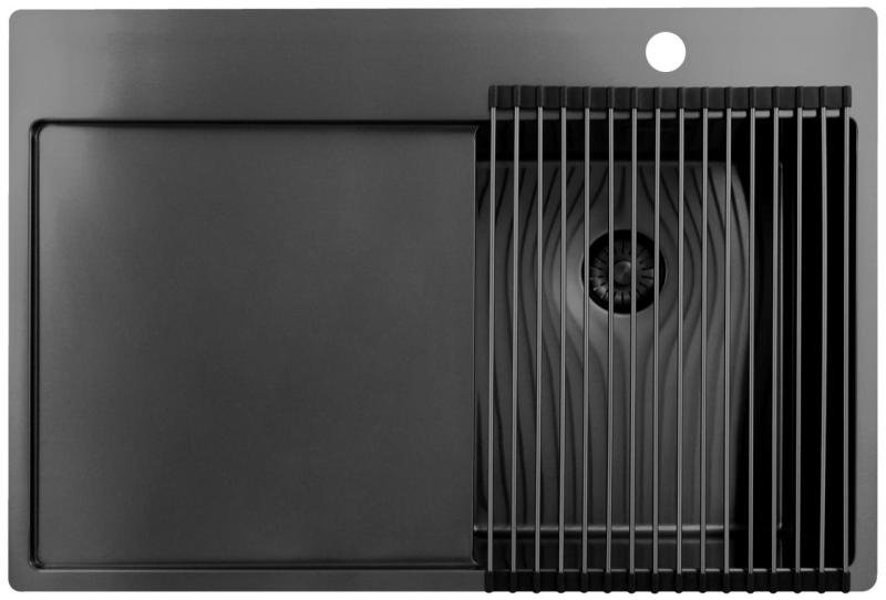 Pure.Sink Exclusivo Gun Metal малко мивка със секция за оттичане 78x52 см Tapwing в дясно PEX3478RT-61