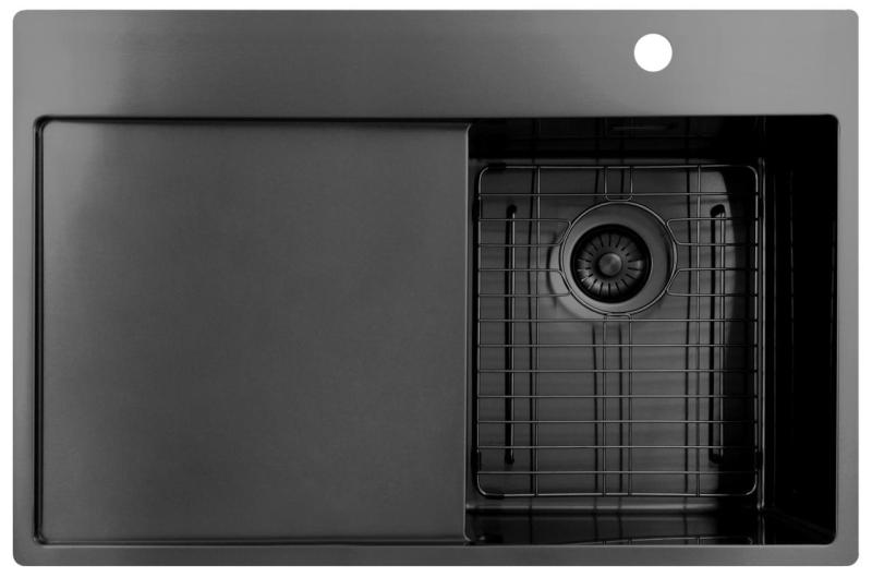 Pure.Sink Exclusivo Gun Metal малко мивка със секция за оттичане 78x52 см Tapwing в дясно PEX3478RT-61