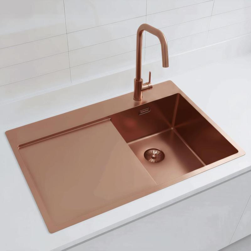 Pure.Sink Exclusivo Медено малко мивко със секция за изтичане 78x52 cm Tapwing вдясно PEX3478RT-62