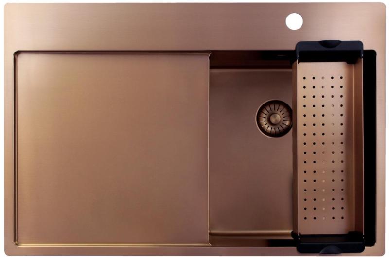 Pure.Sink Exclusivo Медено малко мивко със секция за изтичане 78x52 cm Tapwing вдясно PEX3478RT-62