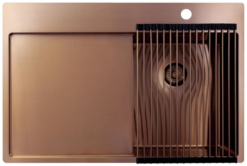 Pure.Sink Exclusivo Медено малко мивко със секция за изтичане 78x52 cm Tapwing вдясно PEX3478RT-62