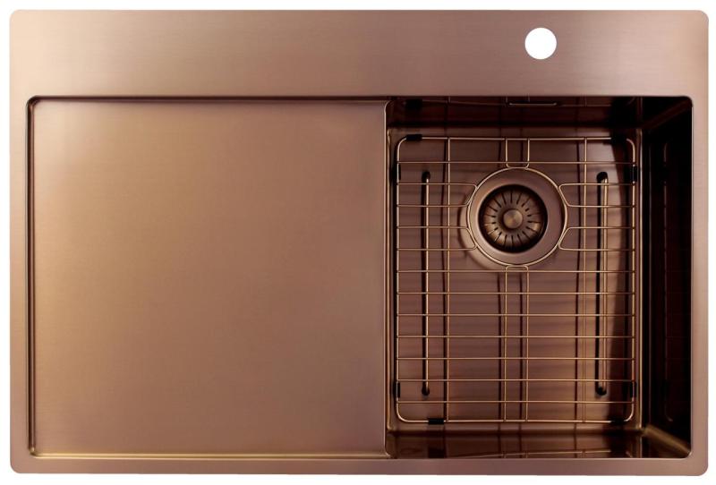 Pure.Sink Exclusivo Медено малко мивко със секция за изтичане 78x52 cm Tapwing вдясно PEX3478RT-62