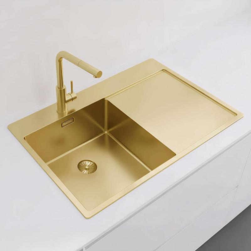 Pure.Sink Exclusivo Златна мивка с отцеждащ се участък 78x52 cm Кранче отляво PEX4078LT-60