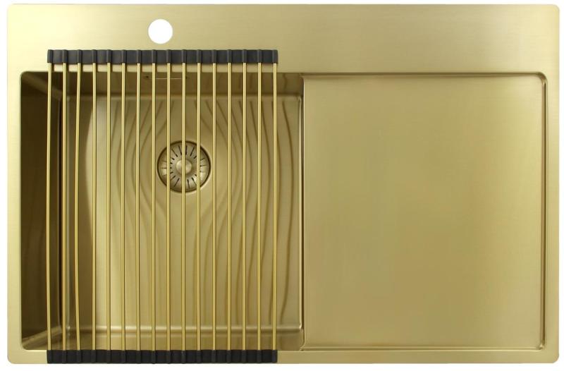 Pure.Sink Exclusivo Златна мивка с отцеждащ се участък 78x52 cm Кранче отляво PEX4078LT-60