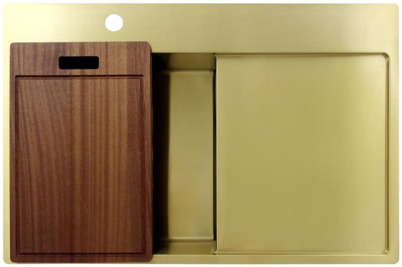 Pure.Sink Exclusivo Златна мивка с отцеждащ се участък 78x52 cm Кранче отляво PEX4078LT-60