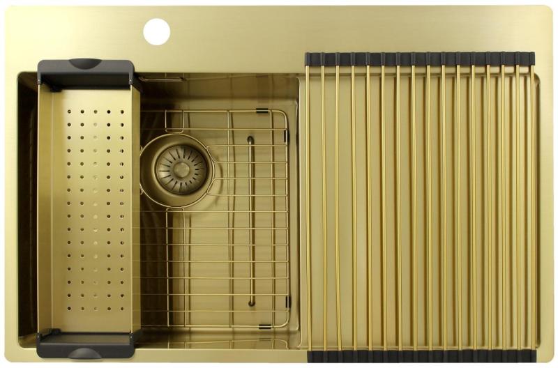 Pure.Sink Exclusivo Златна мивка с отцеждащ се участък 78x52 cm Кранче отляво PEX4078LT-60