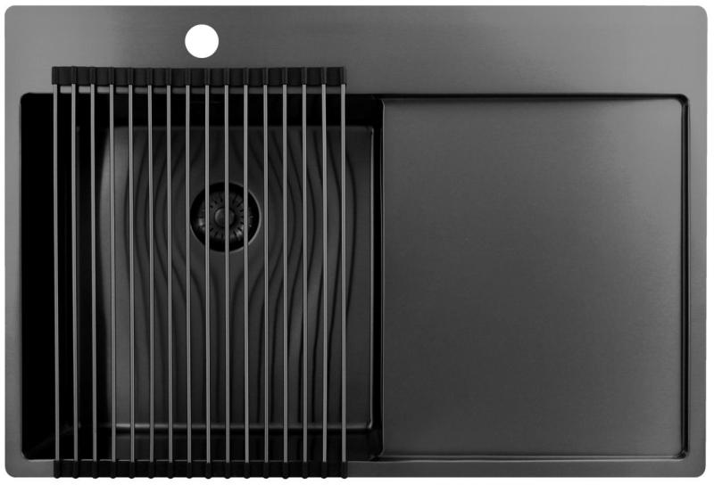 Pure.Sink Exclusivo Gun Metal мивка със сушилник 78x52 cm Tapwing вляво PEX4078LT-61