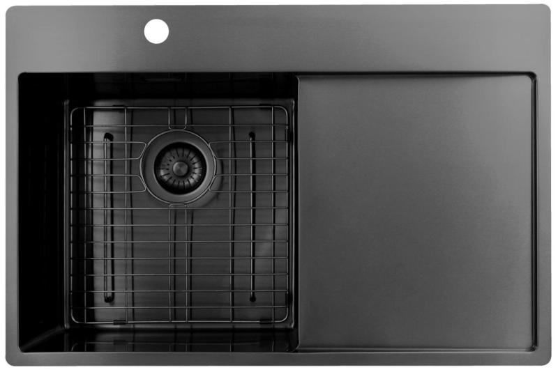 Pure.Sink Exclusivo Gun Metal мивка със сушилник 78x52 cm Tapwing вляво PEX4078LT-61