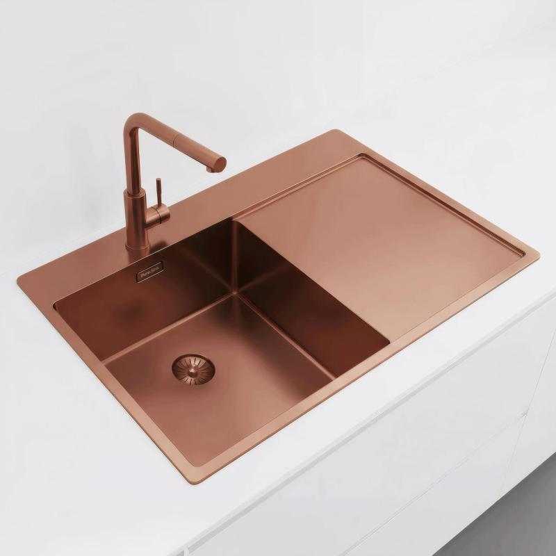 Pure.Sink Exclusivo Меден мивка със сушилня 78x52 cm Tapwing вляво PEX4078LT-62