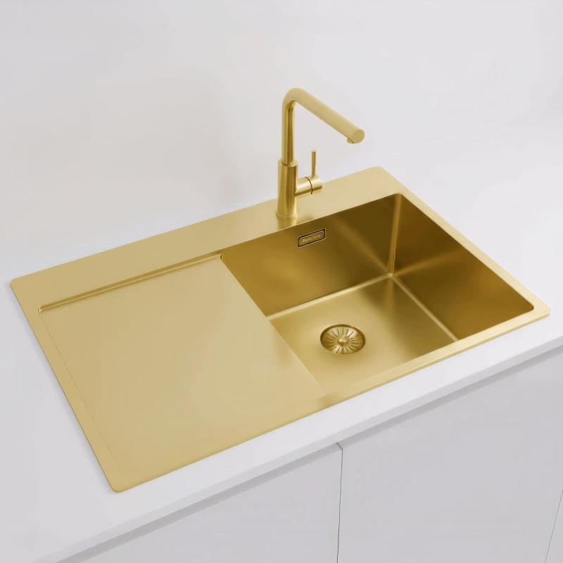Pure.Sink Exclusivo Златна мивка с отцеждащ се участък 78x52 cm Крана Tapwing вдясно PEX4078RT-60