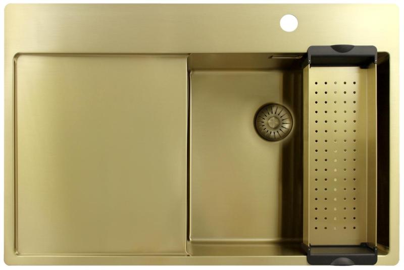 Pure.Sink Exclusivo Златна мивка с отцеждащ се участък 78x52 cm Крана Tapwing вдясно PEX4078RT-60