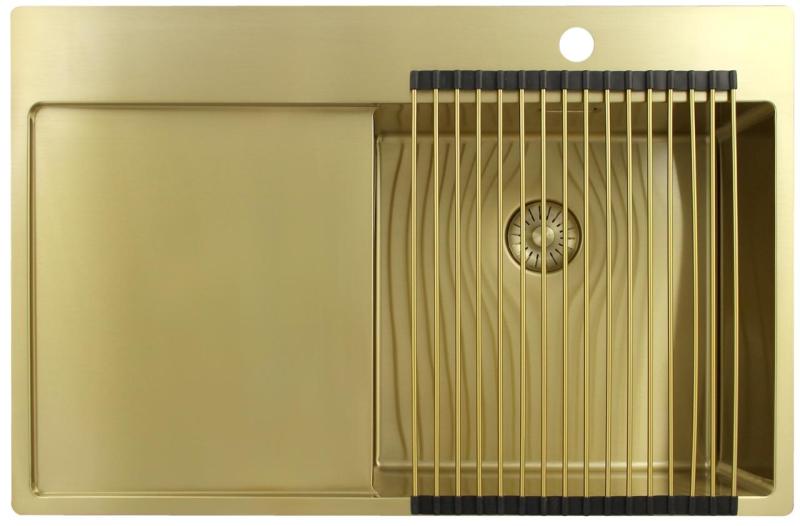 Pure.Sink Exclusivo Златна мивка с отцеждащ се участък 78x52 cm Крана Tapwing вдясно PEX4078RT-60