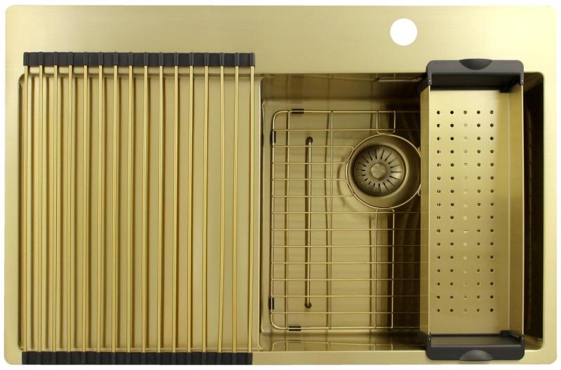 Pure.Sink Exclusivo Златна мивка с отцеждащ се участък 78x52 cm Крана Tapwing вдясно PEX4078RT-60