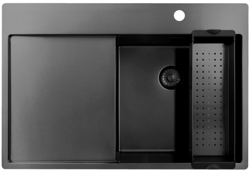 Pure.Sink Exclusivo Gun Metal мивка със сушилня 78x52 cm Tapwing вдясно PEX4078RT-61