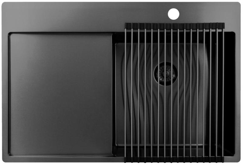 Pure.Sink Exclusivo Gun Metal мивка със сушилня 78x52 cm Tapwing вдясно PEX4078RT-61