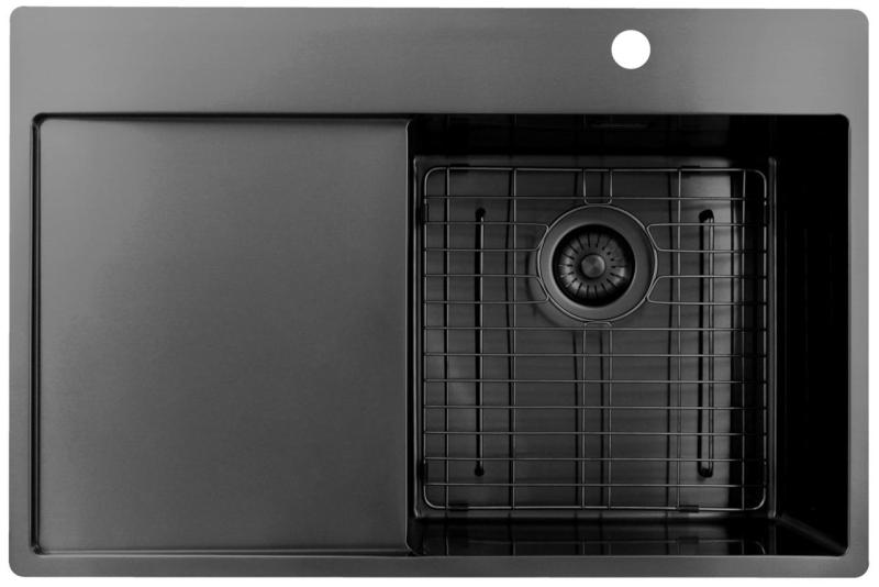 Pure.Sink Exclusivo Gun Metal мивка със сушилня 78x52 cm Tapwing вдясно PEX4078RT-61