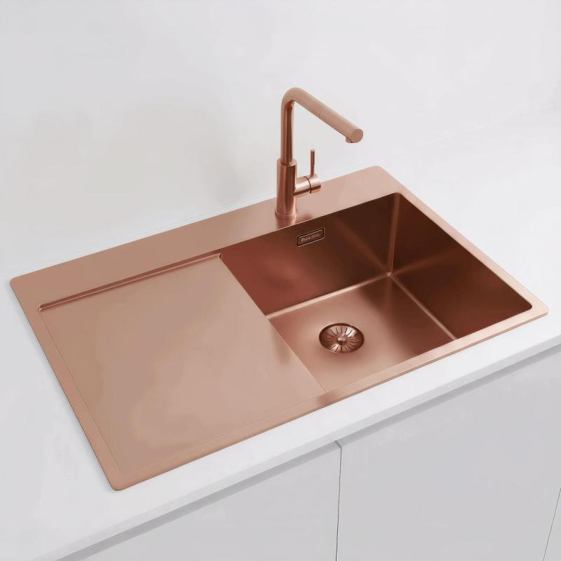 Pure.Sink Exclusivo Медено мивко със секция за отцеждане 78x52 см Tapwing вдясно PEX4078RT-62