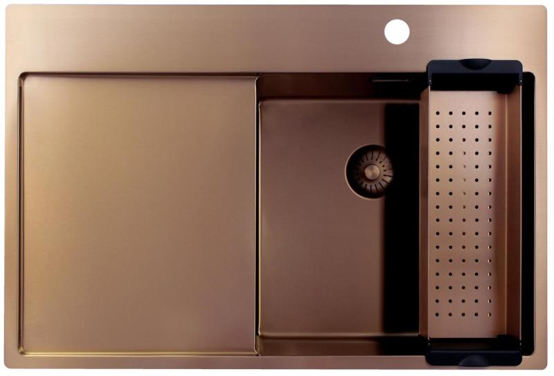 Pure.Sink Exclusivo Медено мивко със секция за отцеждане 78x52 см Tapwing вдясно PEX4078RT-62