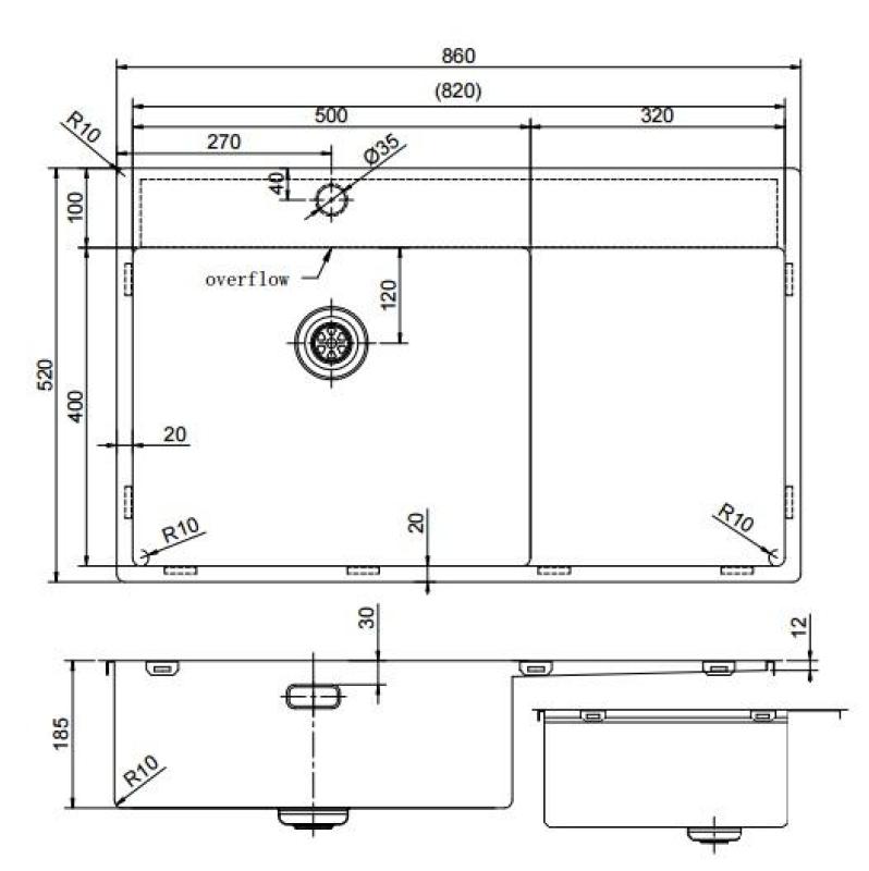 Pure.Sink Exclusivo RVS мивка със сушилня 86x52 см Tapwing ляво PEX5086LT-02