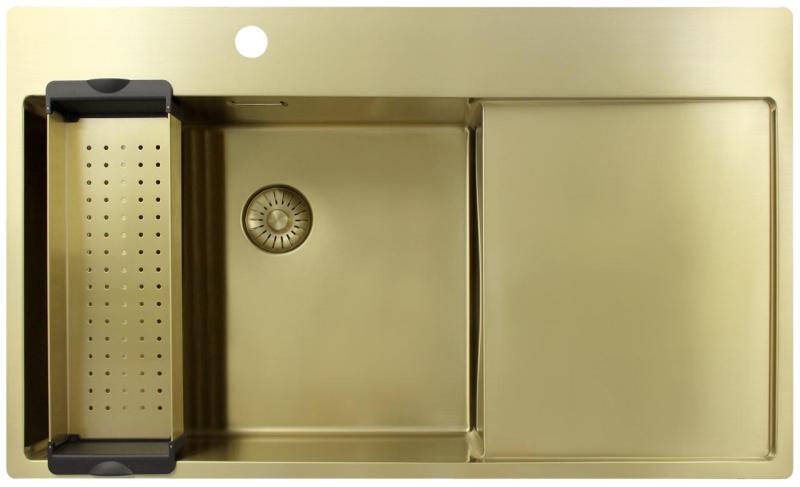 Pure.Sink Exclusivo Златна мивка с отцеждащ се участък 86x52 cm Кранче отляво PEX5086LT-60