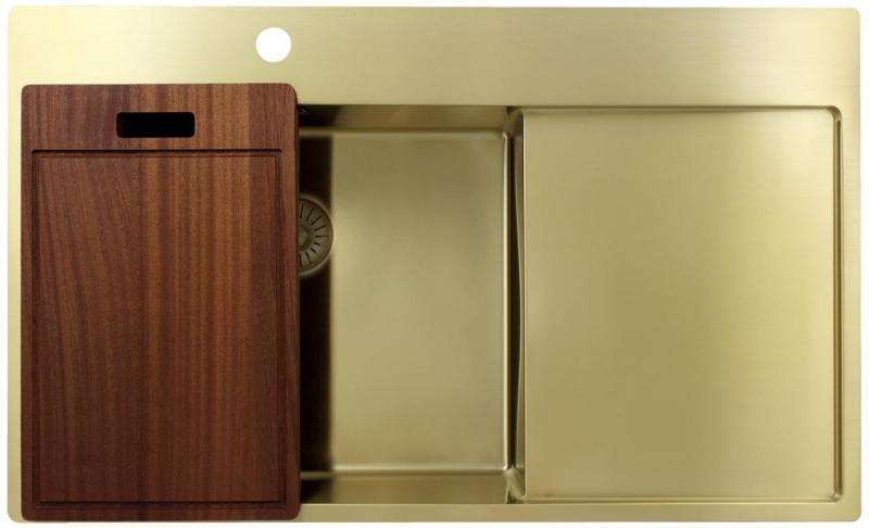 Pure.Sink Exclusivo Златна мивка с отцеждащ се участък 86x52 cm Кранче отляво PEX5086LT-60