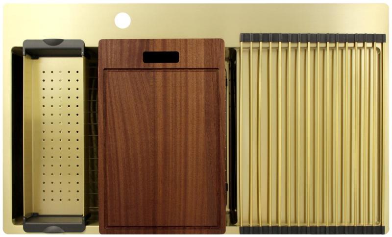 Pure.Sink Exclusivo Златна мивка с отцеждащ се участък 86x52 cm Кранче отляво PEX5086LT-60