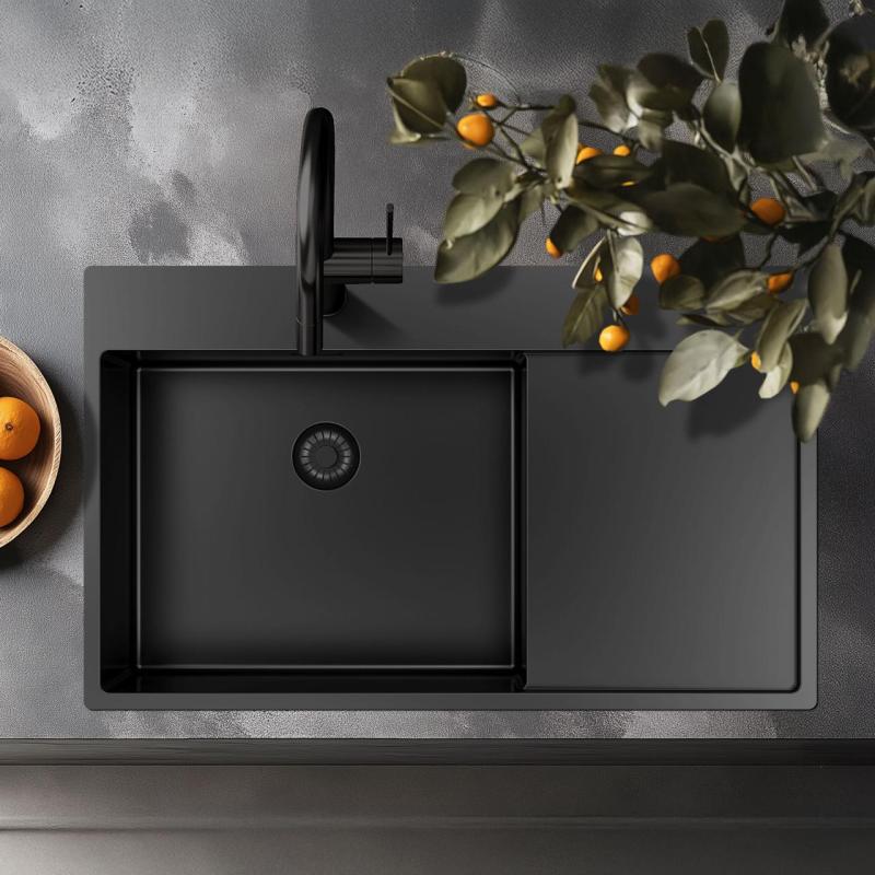 Pure.Sink Exclusivo Gun Metal мивка със секция за сушене 86x52 см Tapwing ляв PEX5086LT-61