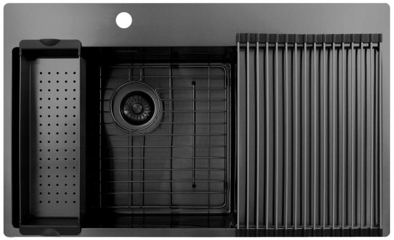 Pure.Sink Exclusivo Gun Metal мивка със секция за сушене 86x52 см Tapwing ляв PEX5086LT-61