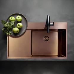 Pure.Sink Exclusivo Медено мивко със секция за отцеждане 86x52 см Tapwing вляво PEX5086LT-62