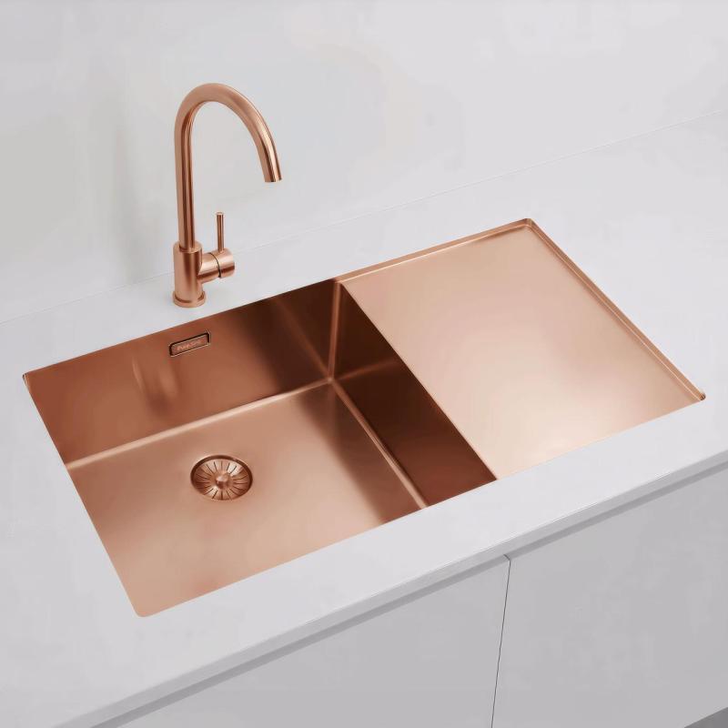 Pure.Sink Exclusivo Медено мивко със секция за отцеждане 86x52 см Tapwing вляво PEX5086LT-62
