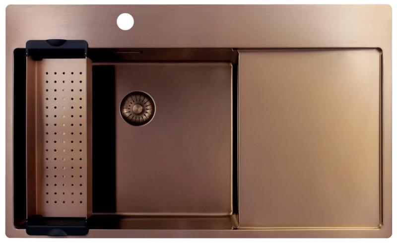 Pure.Sink Exclusivo Медено мивко със секция за отцеждане 86x52 см Tapwing вляво PEX5086LT-62