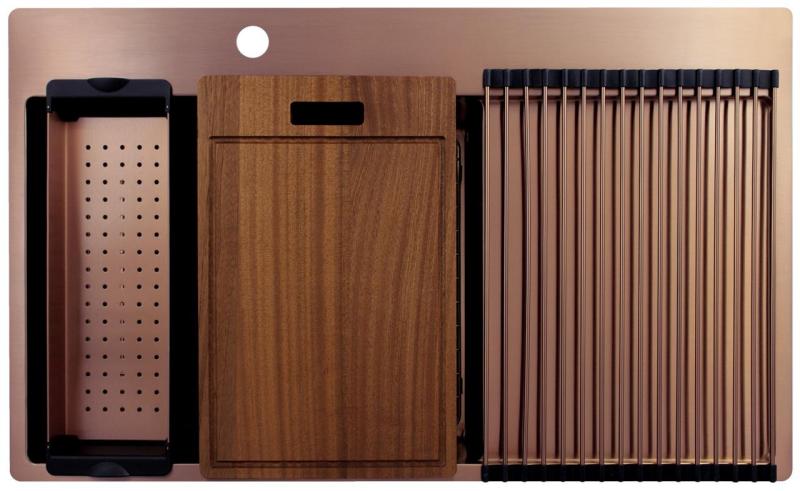 Pure.Sink Exclusivo Медено мивко със секция за отцеждане 86x52 см Tapwing вляво PEX5086LT-62