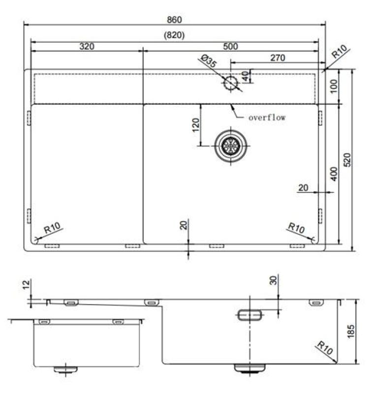 Pure.Sink Exclusivo RVS мивка със секция за капане 86x52 см Tapwing вдясно PEX5086RT-02