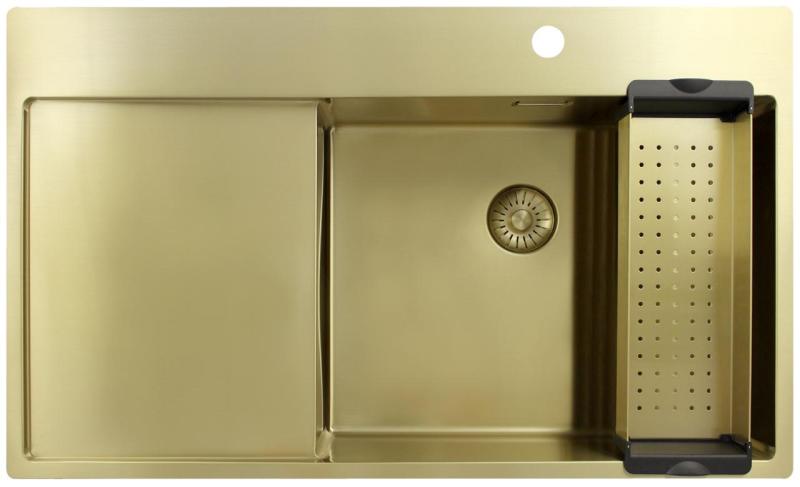 Pure.Sink Exclusivo Златен мивка със сушилник 86x52 см Tapwing вдясно PEX5086RT-60