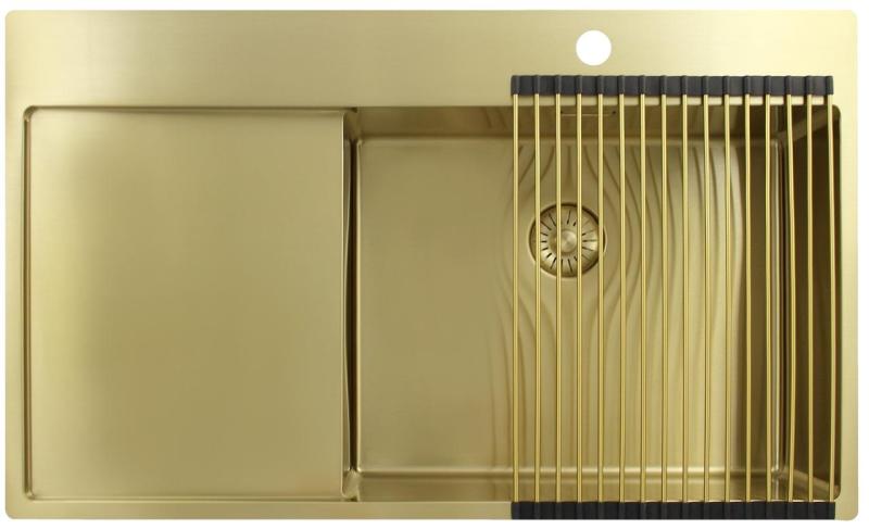 Pure.Sink Exclusivo Златен мивка със сушилник 86x52 см Tapwing вдясно PEX5086RT-60