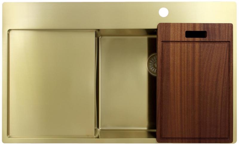 Pure.Sink Exclusivo Златен мивка със сушилник 86x52 см Tapwing вдясно PEX5086RT-60