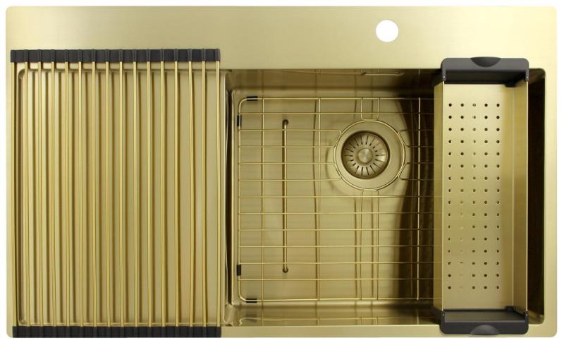 Pure.Sink Exclusivo Златен мивка със сушилник 86x52 см Tapwing вдясно PEX5086RT-60