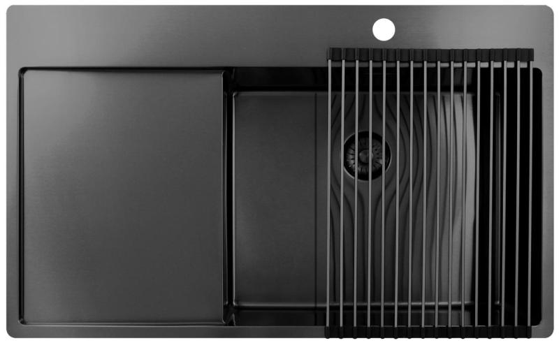 Pure.Sink Exclusivo Gun Metal мивка със секция за оттичане 86x52 cm Tapwing вдясно PEX5086RT-61