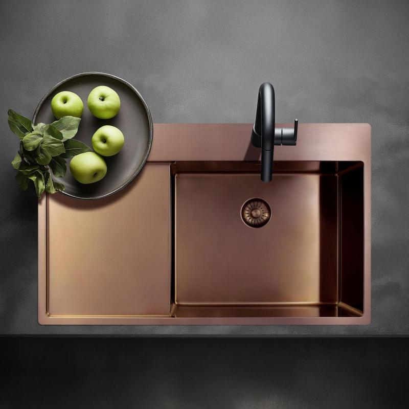 Pure.Sink Exclusivo Медено мивко със сушилня 86x52 см Tapwing вдясно PEX5086RT-62