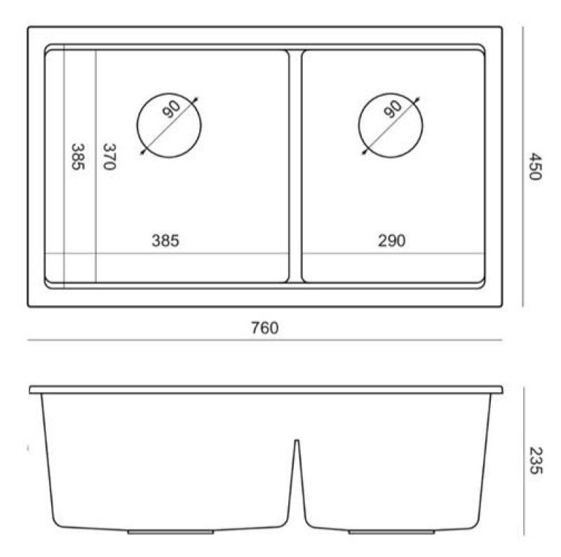 Quadri Newport II Двоен белият гранитен мивка 702 x 390 мм с меден щепсел 1208971373