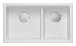 Квадри Нюпорт II Двоен Бял Гранитен Умивалник за вграждане 702 x 390 мм с неръждаема стомана тапа 1208971383