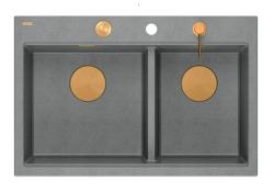 Квадри Хард Рок Двоен Сив Гранитен Повърхностен Мивката 76x50 см с Меден щепсел и аксесоари 1208971389