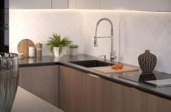 Quadri Redwick кухненски смесител от неръждаема стомана с полу-гъвкав изход и душ с 2 вида струи плюс функция за спиране на водата 1208971411