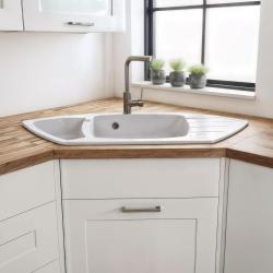 Гранителанд Монте Гранитна бяла ъглова мивка за вграждане 901x538mm със стоманен щепсел 1208971415