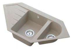 Graniteland Amiata Гранитни бежови ъглови мивки за повърхностен монтаж 965x496mm с RVS Плуг 1208971417