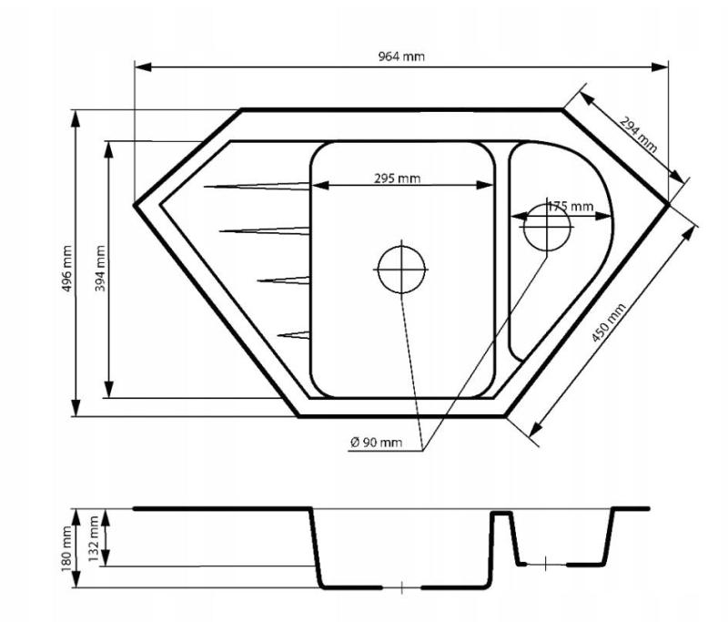 Graniteland Amiata Гранитен сив ъглов мивката за повърхностен монтаж 965x496мм с неръждаема стоманена запушалка 1208971419