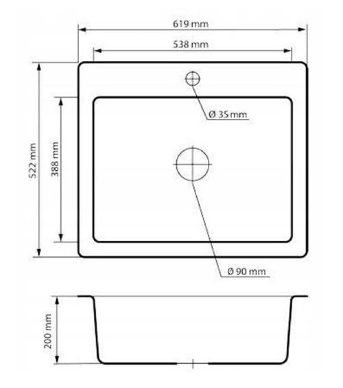 Graniteland Vastone Гранитен мивка 619x522 мм Бежова Надстройка с отвор за кран и неръждаема пробка 1208971444