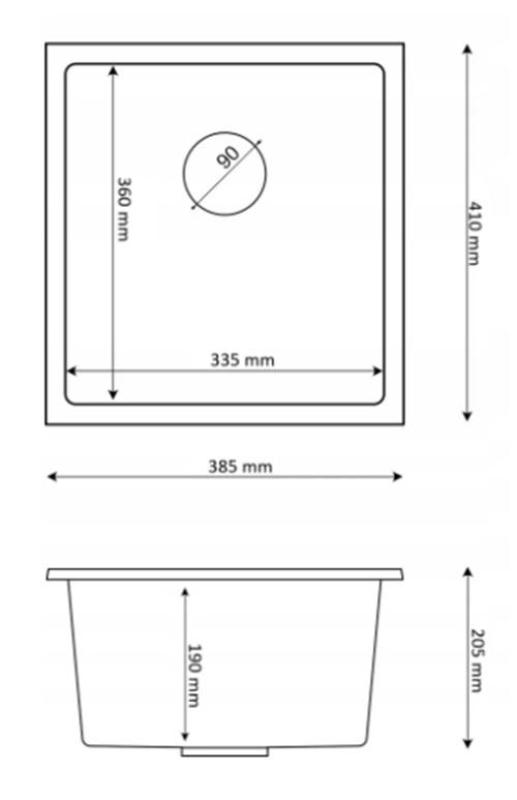 Graniteland Miniva Гранитно мивка Черно подстройка 385x410 мм 1208971450